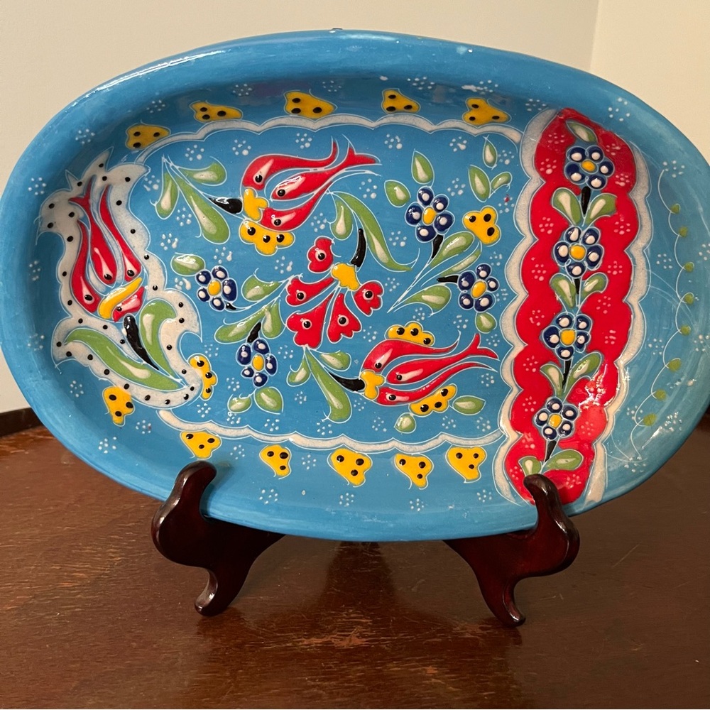 Boho Enamel Trinket Dish with Flower Design